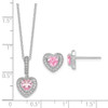Sterling Silver Polished Rhodium CZ Heart 18in Necklace/Earrings Set