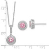 Sterling Silver Polish Rhodium-plated CZ 18in Necklace/Post Earrings Set QG6197