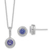 Sterling Silver Polish Rhodium-plated CZ 18in Necklace/Post Earrings Set QG6198