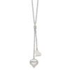 Sterling Silver Polished Textured Puffed Heart Fancy Drop Necklace
