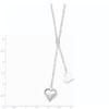 Sterling Silver Polished Textured Puffed Heart Fancy Drop Necklace