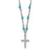 Sterling Silver Rhodium-plated CZ Cross Simulated Turquoise 2in ext Necklace