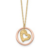 14K Two tone Gold Fancy Link Diamond-cut Heart in Open Circle Necklace