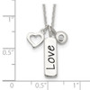 Sterling Silver Polished CZ LOVE Heart Charm w/ 1 inch ext Necklace