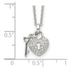 Sterling Silver Polished CZ Heart Lock and Key w/2in. ext. Necklace