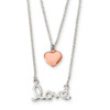 Sterling Silver Rose-tone LOVE and Heart 18in Necklace