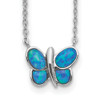 Sterling Silver Rhodium-plated Created Opal Butterfly Inlay Necklace