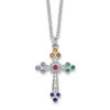 Rhodium-plated Sterling Silver Polished Multi-color CZ Cross Necklace