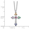 Rhodium-plated Sterling Silver Polished Multi-color CZ Cross Necklace