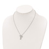 Rhodium-plated Sterling Silver CZ and Cross Diamond-cut Bead Chain Necklace