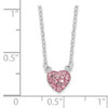 Rhodium-plated Sterling Silver Polished Pink Crystal Heart Necklace