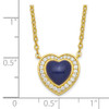 Sterling Silver Gold-tone CZ & Simulated Lapis Lazuli Heart w/2in ext Necklace