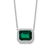 14k White Gold Octagon Created Emerald and Diamond 18in. Necklace