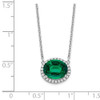 14k White Gold Oval Created Emerald/Diamond 18in. Halo Necklace