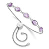 Sterling Silver Rhodium-plated 7.5 Amethyst & CZ Adjustable Bracelet