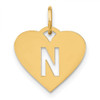 14k Yellow Gold Initial Letter N Initial Heart Charm