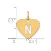 14k Yellow Gold Initial Letter N Initial Heart Charm