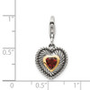 Sterling Silver w/14k Yellow Gold Garnet Antiqued Heart Charm