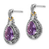 Sterling Silver w/14k Yellow Gold Diamond & Amethyst Earrings