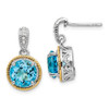 Sterling Silver w/14k Yellow Gold Blue Topaz Diamond Post Dangle Earrings