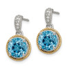 Sterling Silver w/14k Yellow Gold Blue Topaz Diamond Post Dangle Earrings