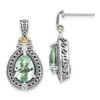 Sterling Silver w/14k Yellow Gold Diamond & Green Quartz Earrings