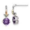 Sterling Silver w/14k Yellow Gold Leaf 1.20ctw Amethyst Dangle Post Earrings