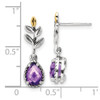 Sterling Silver w/14k Yellow Gold Leaf 1.33ctw Amethyst Dangle Post Earrings