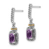 Sterling Silver w/14k Yellow Gold Antiqued Amethyst Post Dangle Earrings QTC985