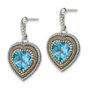 Sterling Silver w/14k Yellow Gold Light Swiss Blue Topaz Heart Dangle Post Earrings