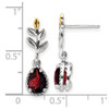 Sterling Silver w/14k Yellow Gold Leaf 1.49ctw Garnet Dangle Post Earrings