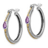 Sterling Silver w/ 14k Yellow Gold Amethyst Hinged Hoop Earrings