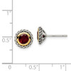 Sterling Silver w/ 14k Yellow Gold Accent Garnet Post Earrings QTC1640