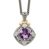 Sterling Silver w/14k Yellow Gold Diamond & Amethyst Necklace QTC738