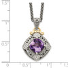 Sterling Silver w/14k Yellow Gold Diamond & Amethyst Necklace QTC738