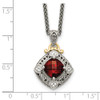 Sterling Silver w/14k Yellow Gold Diamond & Garnet Necklace QTC669