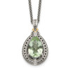 Sterling Silver w/14k Yellow Gold Diamond & Green Quartz Necklace