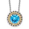 Sterling Silver w/ 14k Yellow Gold Accent Light Swiss Blue Topaz Round Necklace