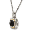 Sterling Silver w/14k Yellow Gold Antiqued Cabochon Onyx Necklace