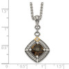 Sterling Silver w/ 14k Yellow Gold Accent Smoky Quartz & Diamond Dangle Necklace