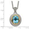 Sterling Silver w/ 14k Yellow Gold Accent Antiqued Light Swiss Blue Topaz Necklace QTC1597