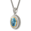 Sterling Silver w/ 14k Yellow Gold Accent Antiqued Light Swiss Blue Topaz Necklace QTC1597