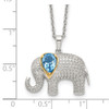 Sterling Silver & 14k Yellow Gold Accent Blue Topaz & Diamond Elephant 18inch Necklace