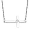 Sterling Silver Rhodium-plated Large Diamond-cut Sideways Cross Necklace
