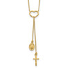 14k Yellow Gold Polished Heart with Dangle Cross and Religious Medal Necklace