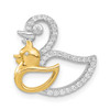 Sterling Silver Rhodium-plated CZ Gold-tone Duck Slide Pendant