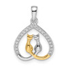 Sterling Silver Rhodium-plated & Gold-plated CZ Heart w/Two Cats Pendant