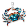 Sterling Silver Polished Enameled Blue Crab Pendant QC10724