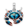 Sterling Silver Polished Enameled Blue Stone Crab Pendant QC10717