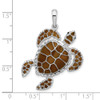 Sterling Silver Polished Enameled Brown Sea Turtle Pendant QC9778